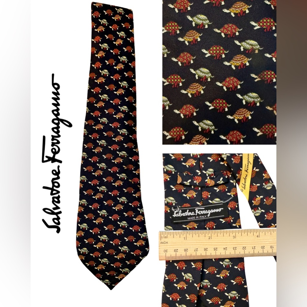 Salvatore Ferragamo Men’s Black Tie with Turtle Design